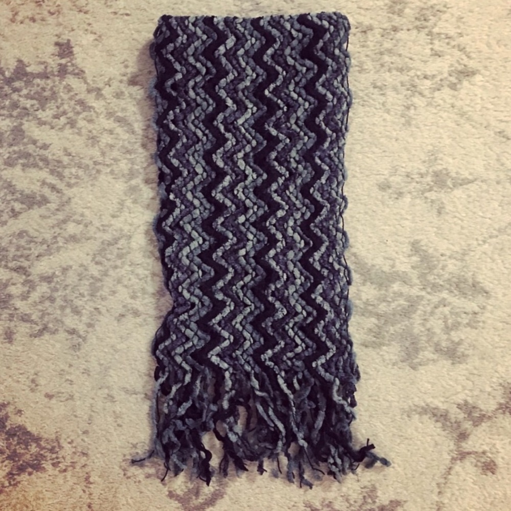 Boho blue woven multi-strand fringe scarf